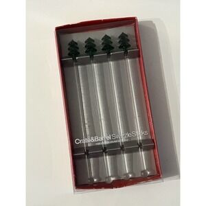 Crate & Barrel Christmas Tree Glass Swizzle Sticks Holiday Barware New